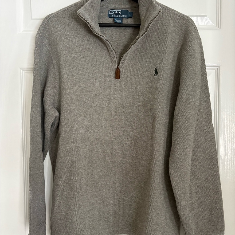 POLO Ralph Lauren Mens Sz LG  1/4 Zip 100% Cotton Gray Knit Pullover w/PONY logo